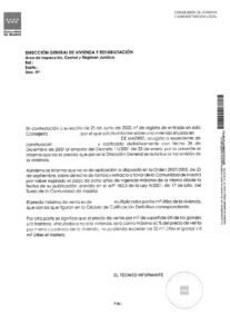 Respuesta de la Consejería de la Vivienda de Madrid a una solicitud de Informe de venta