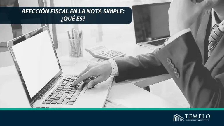 En la ilustración se muestra una persona junto con su ordenador portátil trabajando sobre la afección fiscal.