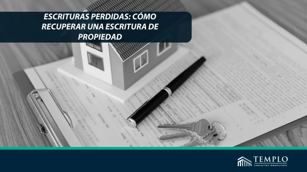 Ilustracion de varias escrituras junto a una maqueta d euna vivienda