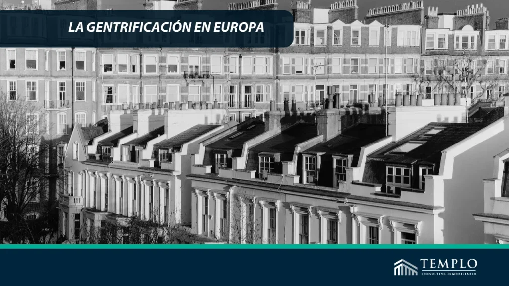 Imagen ilustrativa de la gentrificación en Europa, mostrando un barrio antiguo con edificios renovados y modernos