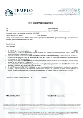 Nota de encargo de exclusividad inmobiliaria