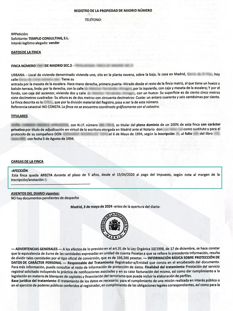 Nota simple con afección fiscal