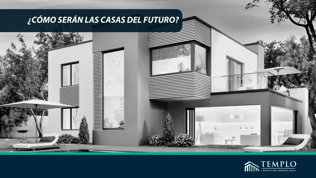 Una vista futurista de una casa inteligente, con diseño aerodinámico y tecnología avanzada integrada.