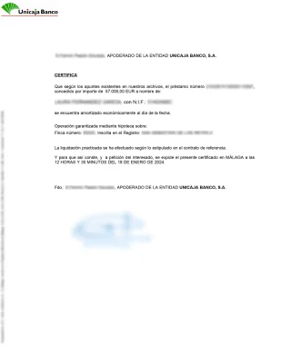 Certificado saldo cero unicaja