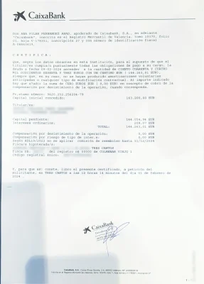 Certificado de deuda pendiente con intereses diarios al día de la firma