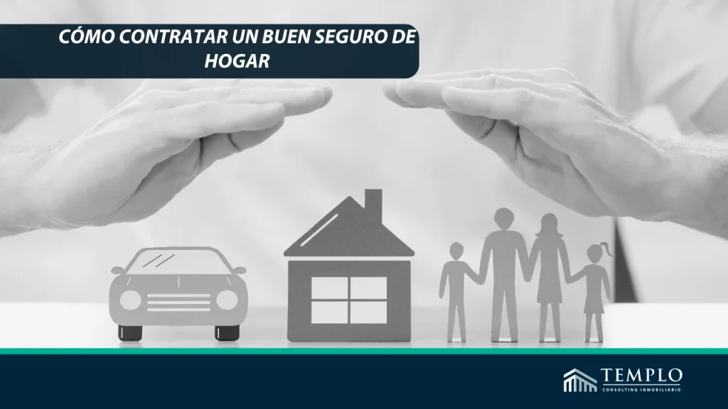 Vivienda, coche y familia protegidos por unas manos haciendo de un escudo protector.
