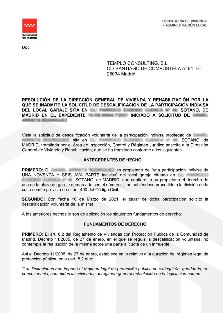Vivienda protegida que no se puede descalificar