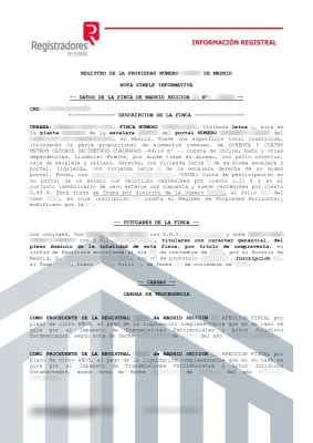 Nota simple piso INVIED en Madrid
