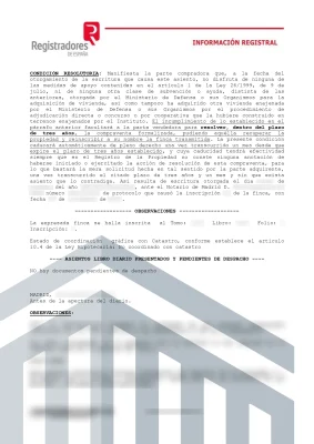 Nota simple Piso Viviendas Militares INVIED Condición Resolutoria