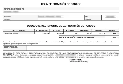 Provisión de fondos