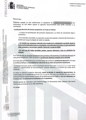 Requerimiento a fomento para la devolución de ayudas