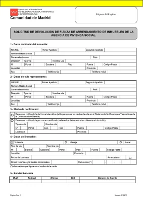 Documento solicitud de la devolución de la fianza del IVIMA Madrid