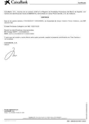 Certificado de titularidad de cuenta