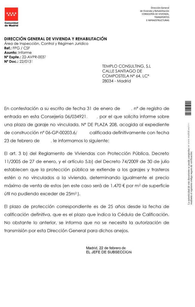 Informe de venta garaje VPO