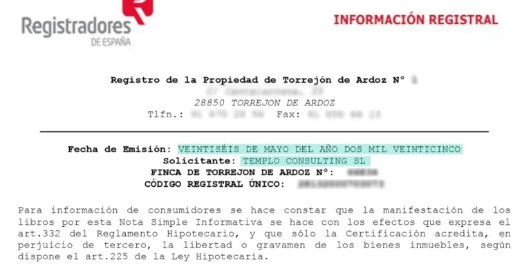 Que significa la información que hay en la nota simple