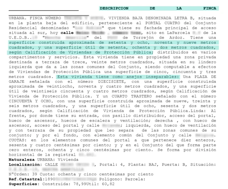 Descripción del inmueble en una nota simple