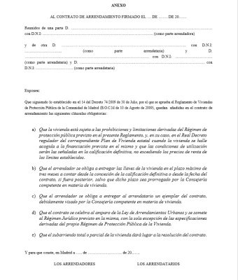 Cláusula a añadir en el contrato de arrendamiento de alquiler VPO