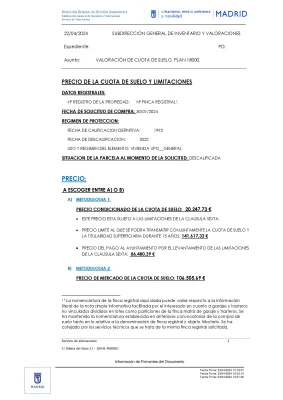 Primera página del documento de valoración del suelo 2024