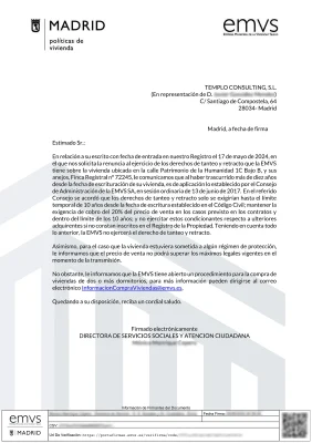 Contestación de la EMVS de no aplicar la cláusula del 20%