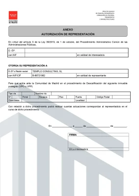 Autorización de representación descalificación VPO