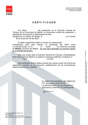 Certificado de Tributos Comunidad de Madrid