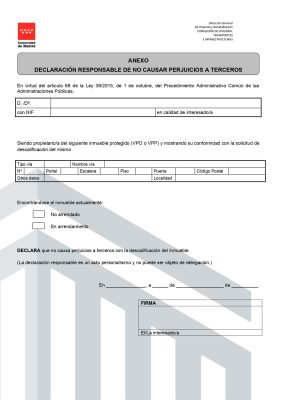 Declaración responsable de no causar perjuicios a terceros