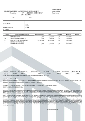 Importe de la descalificación en el Registro de la Propiedad