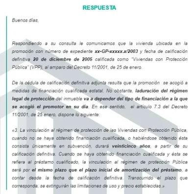 Respuesta de la Dirección General de Vivienda y Rehabilitación