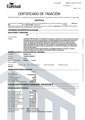 Ejemplo de documento oficial de Tasación de vivienda