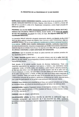 Aceptar herencia heredero universal