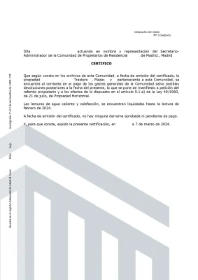 Certificado de deuda de la Comunidad de Propietarios