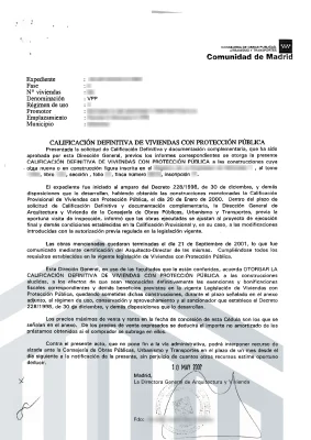 Calificación definitiva de una vivienda protegida acogida al Real Decreto 228/1998