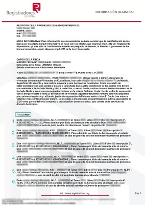 Nota simple de una vivienda en Proindiviso