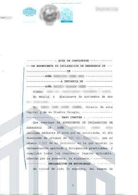 Ejemplo de declaración de herederos