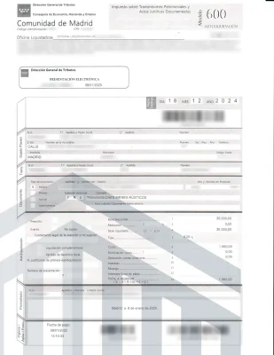 Ejemplo Liquidación de Impuesto de Transmisiones Patrimoniales Madrid