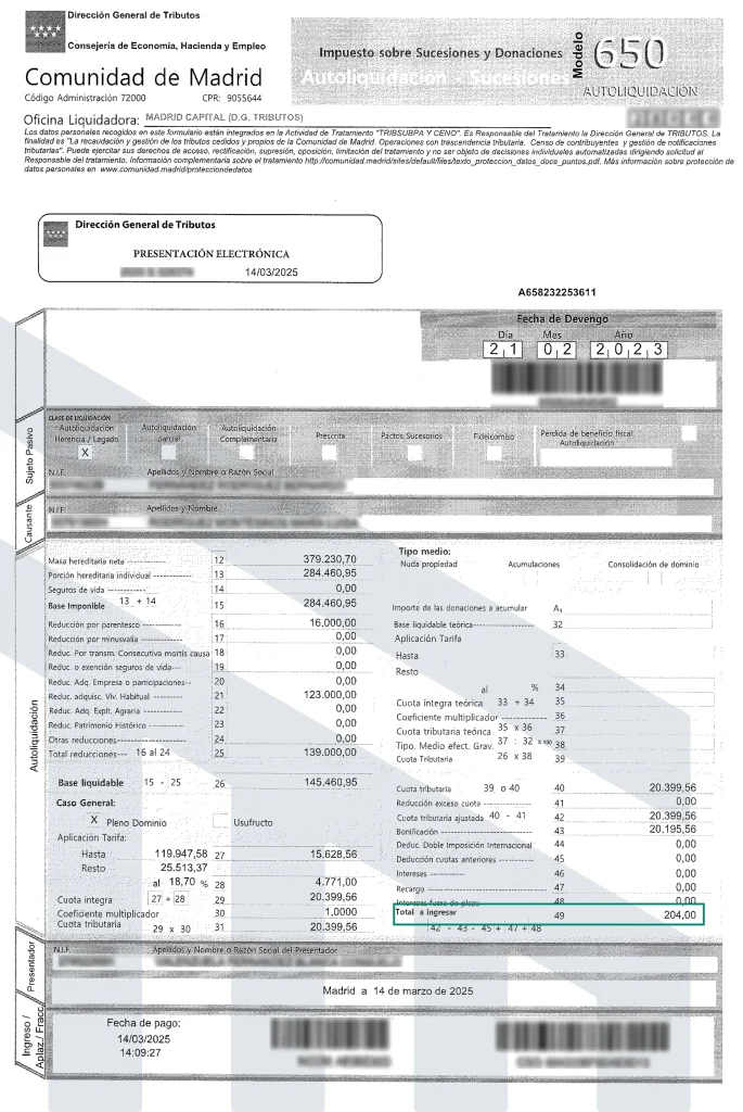 Liquidación de impuesto de sucesiones