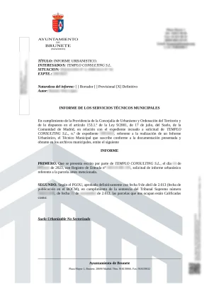Ejemplo de Informe Urbanístico de terreno en Madrid