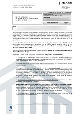 Ejemplo de respuesta por parte del ayuntamiento por la compra del plan 18.000