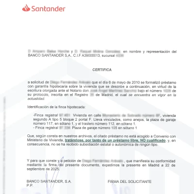 certificado bancario de un prestamo que ya no es cualificado para iniciar proceso de descalificación